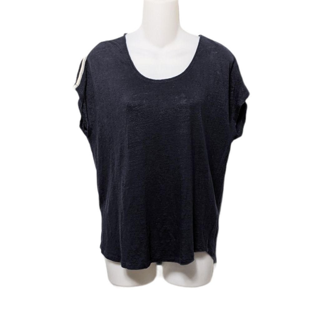 PABLO Navy Blue Linen Braided Shoulder Top L